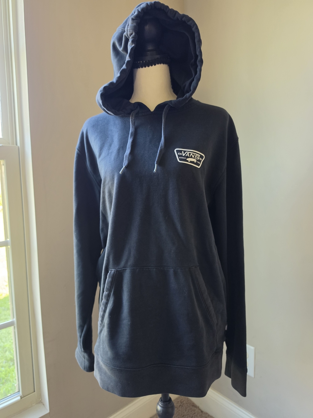 Vans Full Patched Pullover Hoodie Black Skateboard Logo Graphic Men's Small